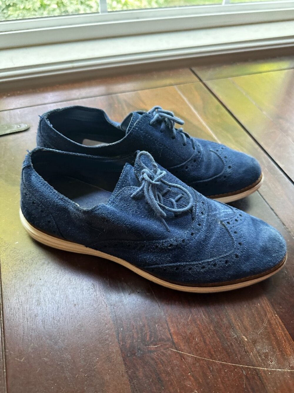 Cole Haan ZeroGrand Wingtip Oxford — Women's 8 | Navy Suede | Grand.OS